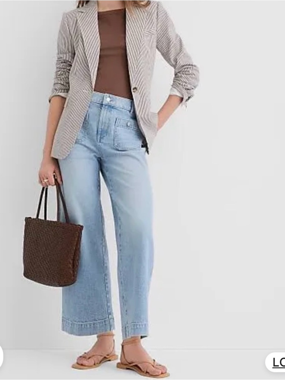 LOFT Light Blue Palmer wide leg cropped jeans with Front Patch Pockets
